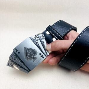 Y2k 2000s vintage chrome deck of cards black vegan leather belt